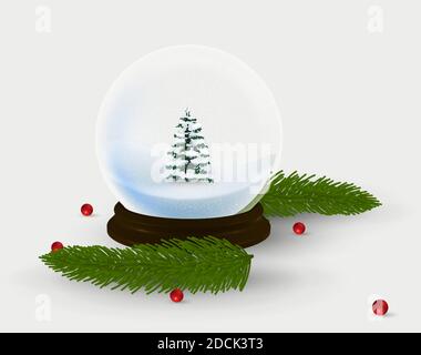 christmas snow globe with fir tree vector illustration. Stock Vector