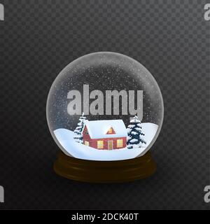 Snow globe with house and christmas tree. Stock Vector