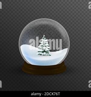 Realistic Christmas snow globe with christmas tree within Stock Vector