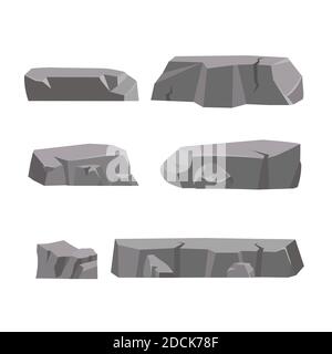 Rock stone set cartoon. Stones and rocks in isometric 3d flat style. Set of different boulders Stock Vector