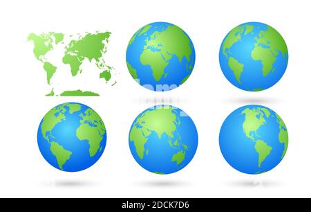 Vector World Map with Globes Set Stock Vector