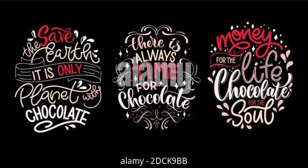 Chocolate hand lettering quotes set. Colorful Christmas word composition. Vector design elements for t-shirt, bag, poster, card, sticker and menu Stock Vector