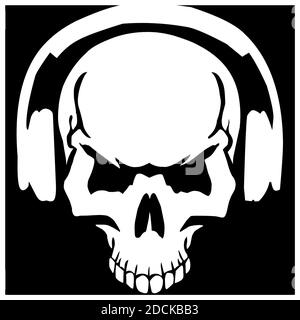 Skull in a headphones illustration Stock Photo