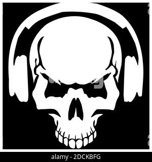 Skull in a headphones illustration Stock Photo