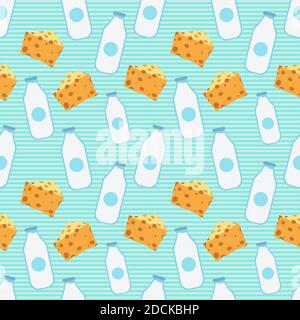 milk bottle and cheese seamless pattern vector illustration Stock Vector