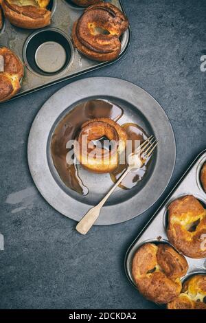 Mini homemade yorkshire puddings made in muffin tins Stock Photo