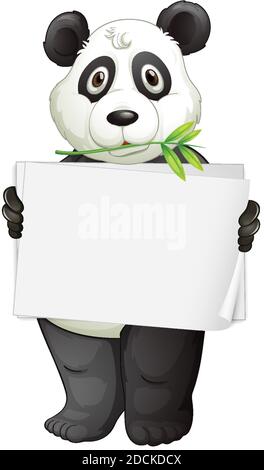 Blank sign template with panda on white background illustration Stock Vector