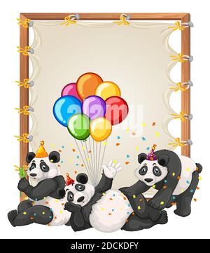 Canvas wooden frame template with wild animals in party theme on forest ...
