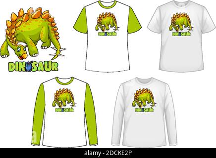 Set of different types of shirt in dinosaur theme with dinosaur logo illustration Stock Vector