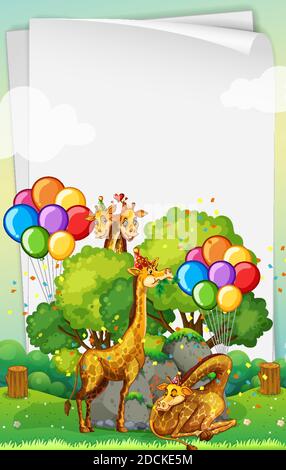 Many giraffes in party theme in nature forest background illustration ...