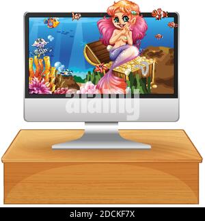 Laptop with underwater scene on screen illustration Stock Vector Image ...