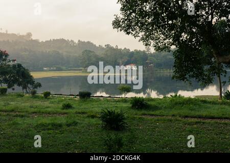 Scenic view of park and Yercaud lake which is one of the largest lakes in Tamil Nadu, India Stock Photo