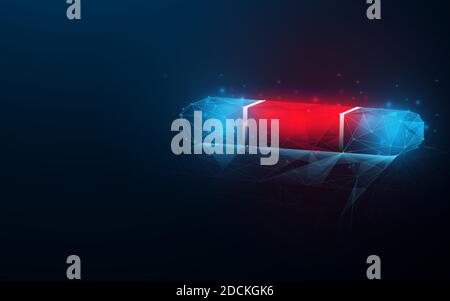 Police car lights on dark blue background. Low poly model design. 3d Vector illustration Stock Vector