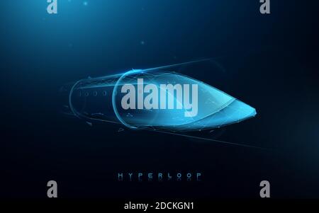 Monorail high-speed futuristic train, Hyperloops. Low poly model design. 3d Vector illustration Stock Vector