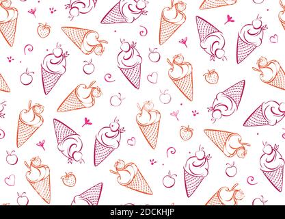 Ice cream with strawberry. seamless pattern Pink Ice cream for kids, adult, caffee. Vector illustration. Stock Vector