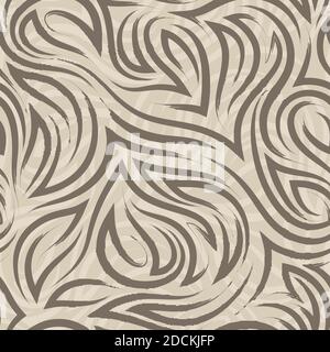 brown flowing lines and corners vector seamless pattern on beige background with light pattern. graceful flowing texture and stripes of brush strokes Stock Vector