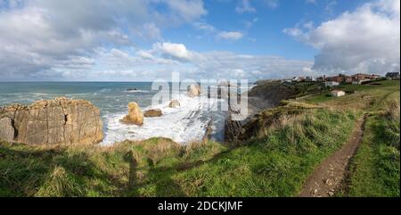 A rugged and wild coastline in Cantabria in northern Spain Stock Photo