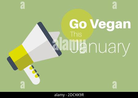 Go Vegan This January message on a green background with a megaphone. Stock Vector