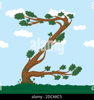 Forest alphabet. Illustration The letter Z from a tree. Stock Vector