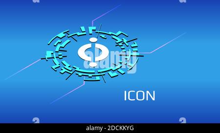 Icon ICX isometric token symbol in digital circle on blue background. Cryptocurrency icon. Vector illustration for website or banner. Stock Vector