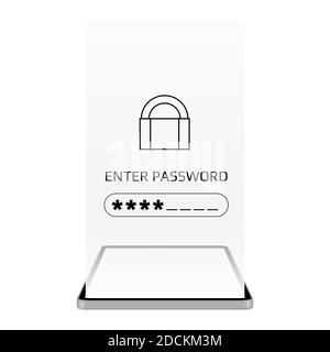Enter password concept with mobile phone isolated on white. Password field with asterisks and padlock. Vector illustration. Stock Vector