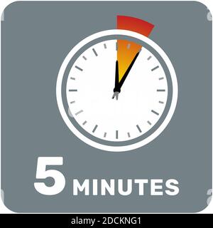 5 minutes, analog clock, isolated timer icon. Vector illustration, EPS. Stock Vector