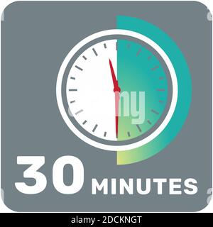 30 minutes, analog clock, isolated timer icon. Vector illustration, EPS. Stock Vector