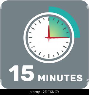 15 minutes, analog clock, isolated timer icon. Vector illustration, EPS. Stock Vector