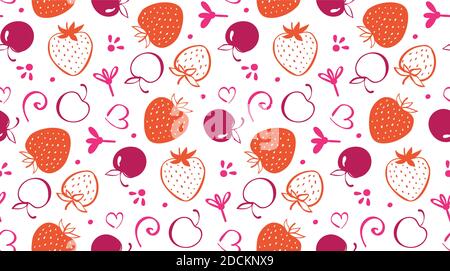 Premium Vector  Cute seamless pattern with strawberry, hearts