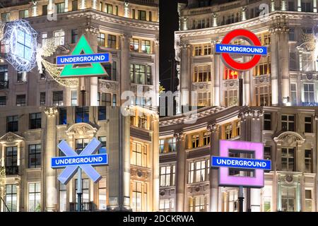 London Underground neon signs at Oxford Circus Underground Station have ...