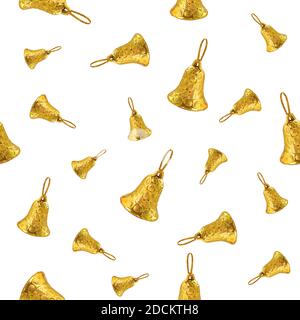 Seamless background on the theme of Christmas or New Year. Christmas background with yellow bells on a white background. Printing on paper, fabric or Stock Photo