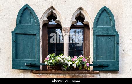 Italy Veneto Asolo - Via Canova -Gothic mullioned window Stock Photo