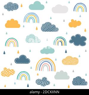 Hand drawn raindrop and cloud pattern Stock Vector