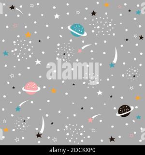 Hand drawn space galaxy vector seamless pattern. Stock Vector