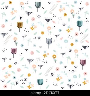 Cute pastel floral pattern. Vector hand drawn illustration. Stock Vector