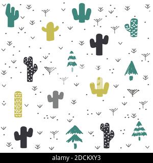 Vector cactus plant seamless pattern. Cacti flower background, print Stock Vector