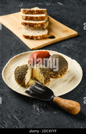 Cottage cheese balls mixed with spice and herbs Stock Photo