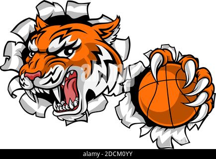 Tiger Baketball Player Animal Sports Mascot Stock Vector