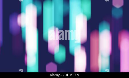 Abstract neon light background. Vertical cyan and pink blurred lines against dark blue background. Stock Photo