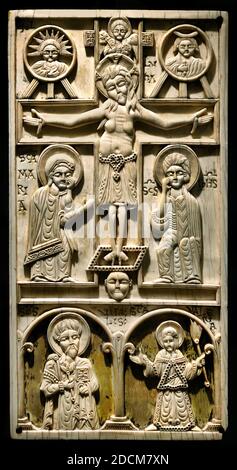 Crucifixion and Medallions, Venice late 11th Century.  Musée de Cluny France French ( Plaque, Book Binding,) Stock Photo