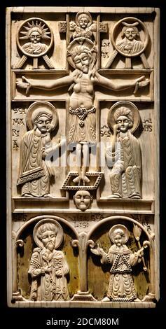 Crucifixion and Medallions, Venice late 11th Century.  Musée de Cluny France French ( Plaque, Book Binding,) Stock Photo