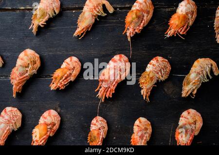 Raw Greenland Prawn Shrimp on a kitchen table. White background. Top view  Stock Photo - Alamy