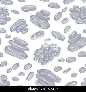Vector seamless pattern with different types of stones. Illustration isolated on white background Stock Vector