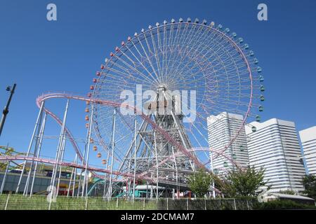 An exciting and famous roller coaster in Yokohama, Japan. Stock Photo