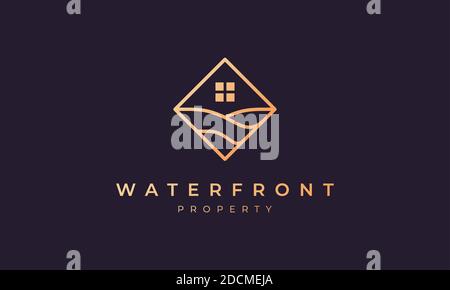 agent property logo with square line that form ocean wave Stock Vector