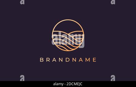 circle with line forming ocean wave and with gold color Stock Vector