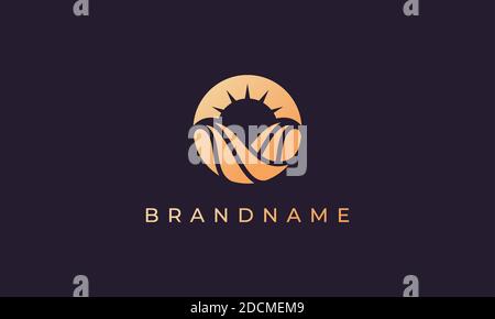 wave of ocean water and sun in the form of abstract circle in gold are suitable for logo and icon Stock Vector