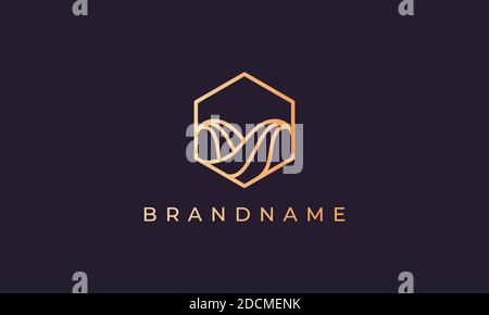 ocean wave logo with hexagon base shape and line art style and in gold Stock Vector