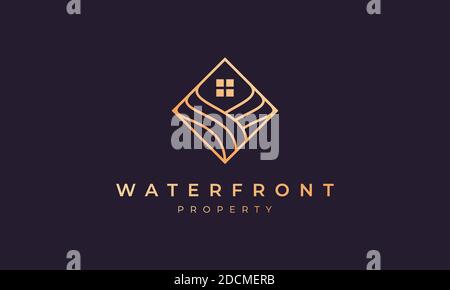 agent property logo with square line that form ocean wave Stock Vector