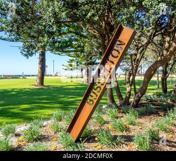 Rusty iron sign for Busselton Western Australia Stock Photo